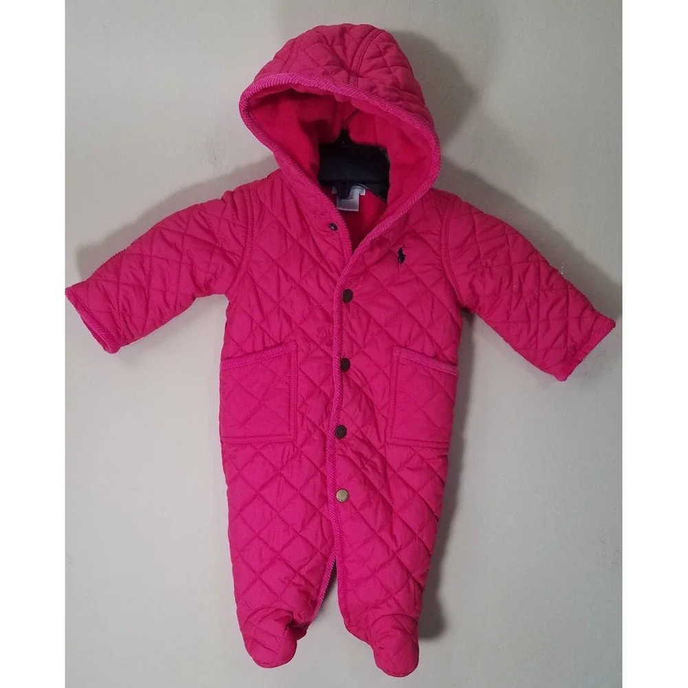 Ralph Lauren Bunting Quilted Insulated Hooded One-piece‎ Snowsuit sz 3M Flaw